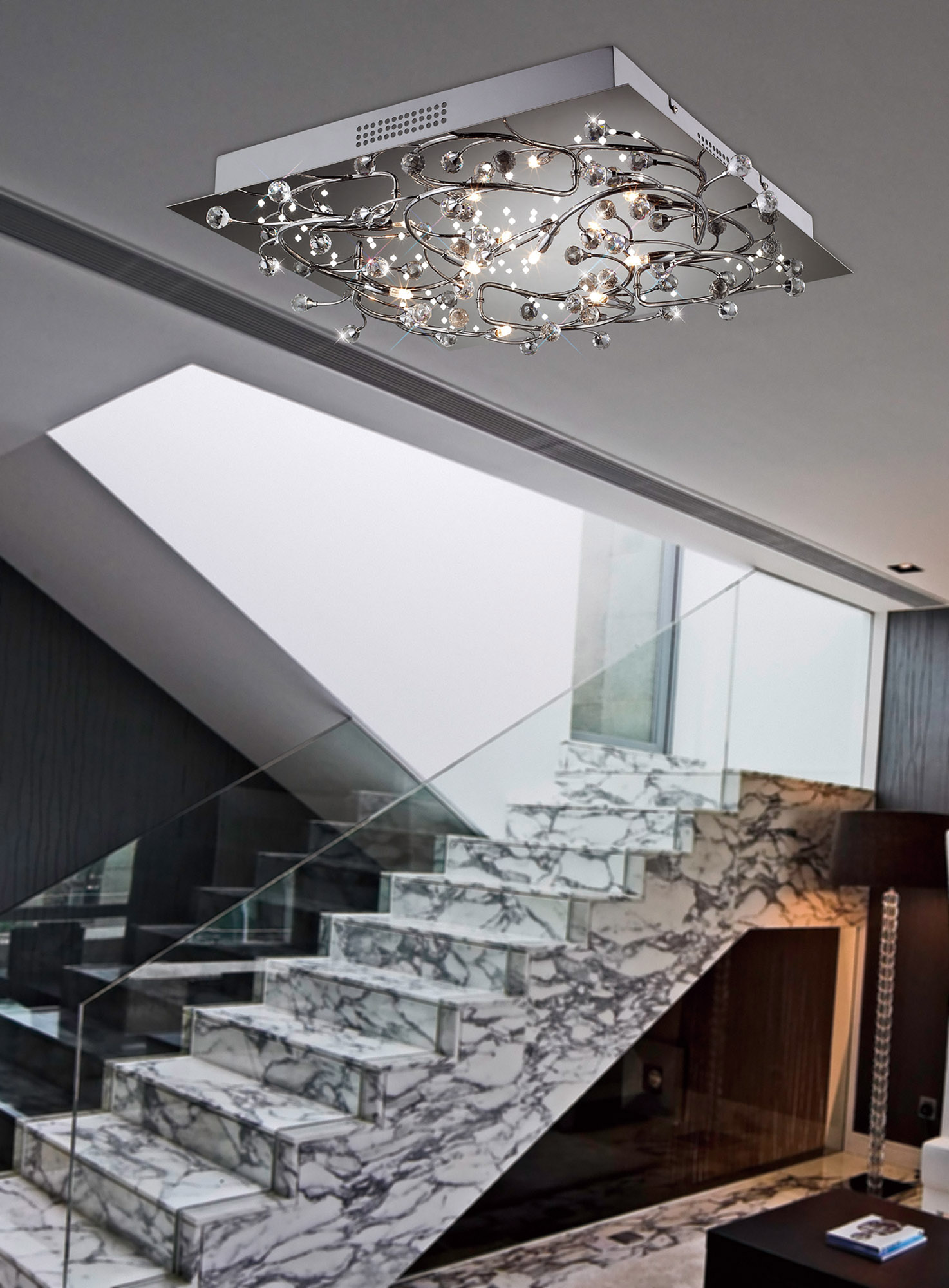 Fia Crystal Ceiling Lights Diyas Ringed & Square Crystal Fittings Fia Crystal Ceiling Lights Diyas Ringed & Square Crystal Fittings